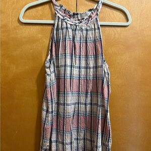 LOFT Pink and Gray Ruffled Sleeveless Tank Top